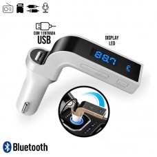 Transmissor Veicular FM/MP3 Bluetooth/SD/Aux com Microfone e 1 Entrada USB Car G7 - Prata